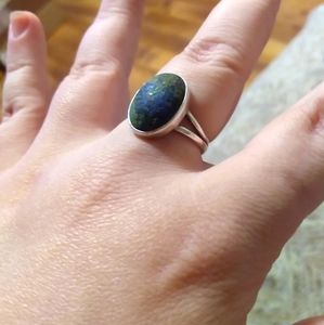 Silver and azurite ring